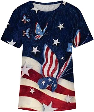 Independence Day Casua Summer Summer Round-G-Shirt Butterfly Impresso Manga curta Tops Blouse
