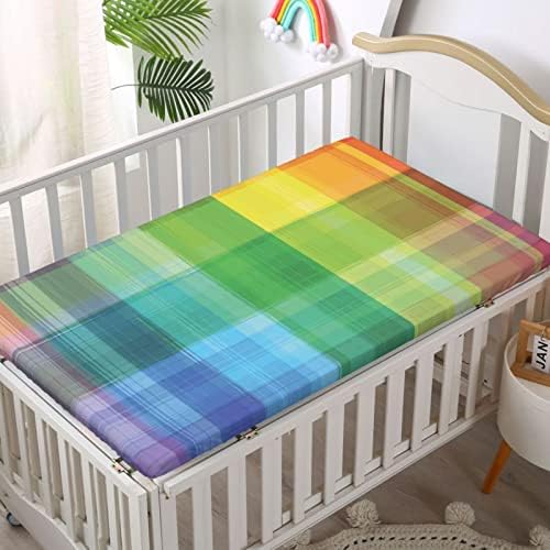 Mini-berço com tema de arco-íris vintage, lençóis de berço, lençóis de berço portáteis de colchão de colchão de colchão de colchão