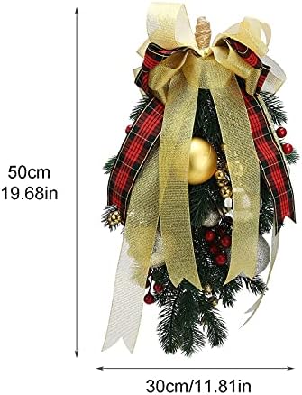 Stoyrb Artificial Christmas Teardrop Swag, 1 PCS Pinheiro Poel Porta Garland pendurada com fita de bolas de Natal para