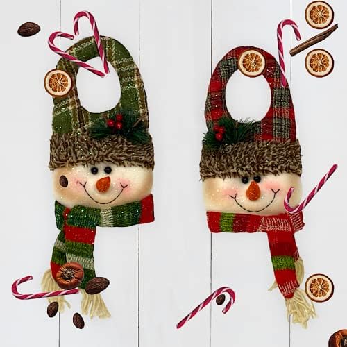 S/2 Bonecos de neve no botão de neve, cabos de parede, tecido macio de pelúcia de Natal decorações de férias de inverno