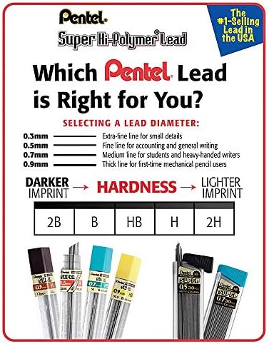 Pentel Super Hi-Polymer Chumbo Reabills, 0,9 mm, HB, Black, 15 Leads/Pack