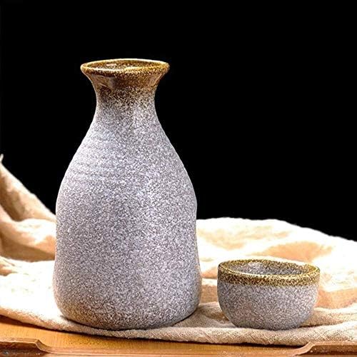 Conjunto de xícara de saquê japonês de 5 peças, copos de cerâmica de design de prata, textura pitoresca, para frio/quente/shochu/chá