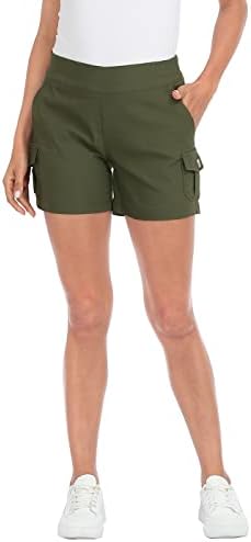 Shorts de carga feminina de HDE com bolsos de cintura alta em shorts casuais de cintura alta
