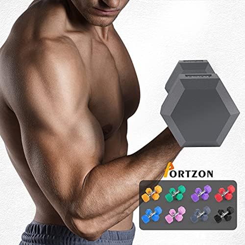 Portzon 8 Cores Opções compatíveis com conjunto de 2 halteres de borracha, anti-deslizamento, anti-roll, forma hexadecimal