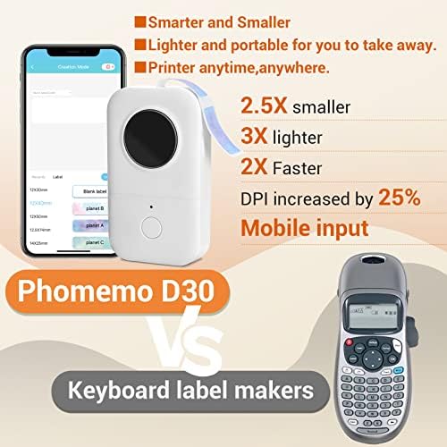 Phomemo D30 Bluetooth Thermal Mini Label Printer com 3Roll Rótulos