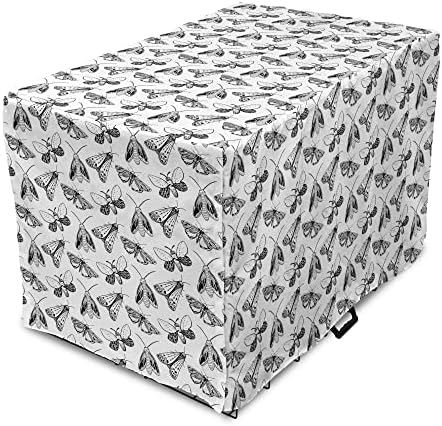 Capa lunarável de caixas de caixa de cães em preto e branco, tipos de trapaça de insetos voadores de desenho à mão ilustração de animais de esboço, fácil de usar capa de canil para cachorros para cães pequenos gatinhos, 48 ​​polegadas, preto e branco