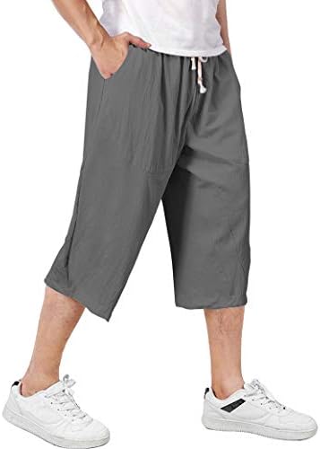 Magcomsen Men's Capri Pants com 4 bolsos shorts de linhagem Baggy Wide Leg Casual Yoga 3/4 Capri Shorts