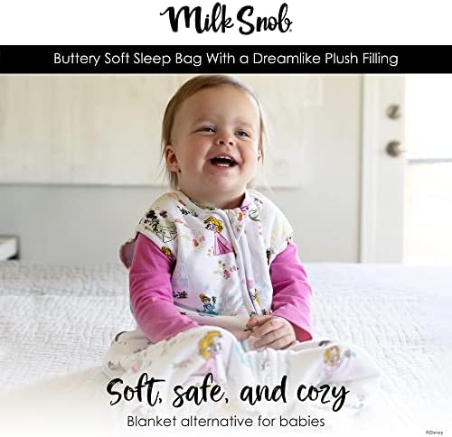 Milk Snob Disney Princesa Baby Sack Domando por 0-6 meses, bolsa de sono sem mangas e cobertor vestível com zíper para menina, soneca