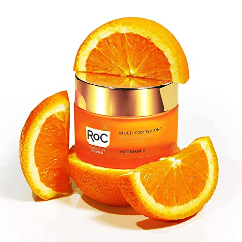 ROC Multi Correxion Revive + Glow 10% Hidratante de face de face de vitamina C, creme de gel antienvelhecimento para brilho instantâneo,