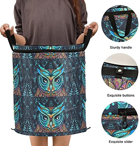 Owl Tribal Ornamento Pop -up Lavanderia cesto com tampa de cesta de armazenamento dobrável Bolsa de lavanderia dobrável para a
