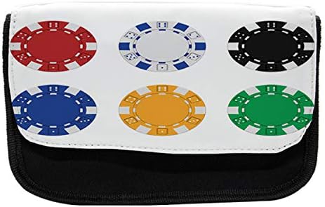 Caixa de lápis de torneio de poker lunarable, tema de jogo, saco de lápis de caneta com zíper duplo, 8,5 x 5,5, multicolor