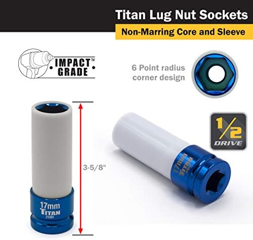 Titan 21095 4 peças de 1/2 polegada de acionamento não picante de porca de lugo profundo