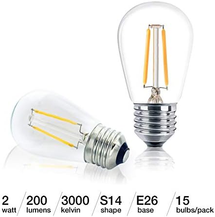 Lâmpadas LED de substituição do Brightech Ambience Pro, lâmpadas LED de 2 watts LED vintage Edison, lâmpadas de corda externa de 3000k neutra em branco, Base Base E26 - 15 pacote