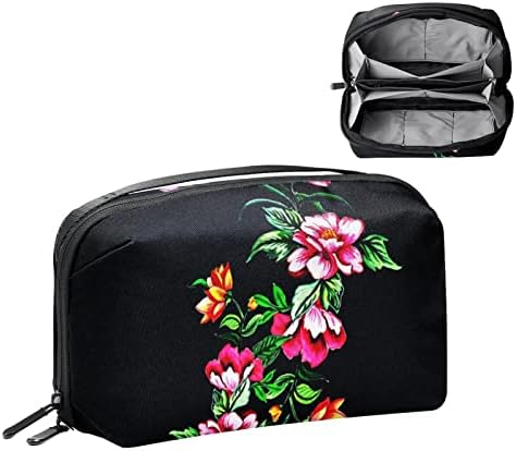 Bolsa de cosméticos para mulheres bolsas de maquiagem de moda fofa bolsa de besteira de viagem de viagem de viagem para meninas Presentes de Flor Floral Black Tropical
