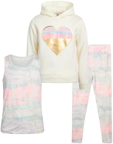 Conjunto de calças ativas de garotas rbx - capuz de lã de 3 peças, blusa de tanque e leggings
