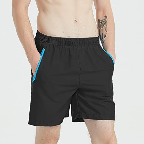 Shorts de corrida seca rápida dos homens com bolso com zíper, cintura elástica de treino atlético Exercício shorts fitness shorts