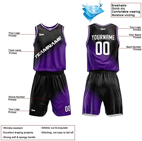 Jersey de basquete reversível personalizada para homens mulheres adultas nomes de impressão juvenil logotipo