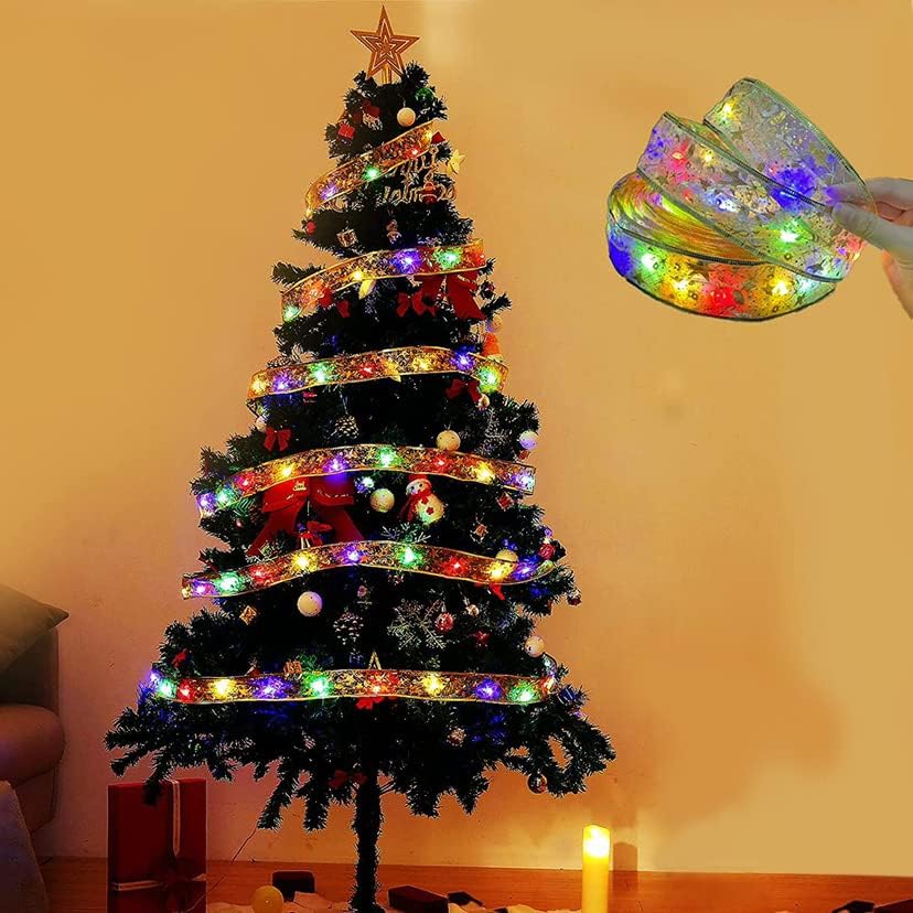 16,5 pés 50 LED de decoração de árvore de Natal, pura fita com fio de ouro com LED colorida, acessório de festa de Natal