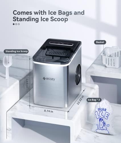 Ecozy Portable Ice Maker Batentop, 9 cubos prontos em 6 minutos, 26 libras em 24 horas, máquina de fabricante de gelo auto-limpante