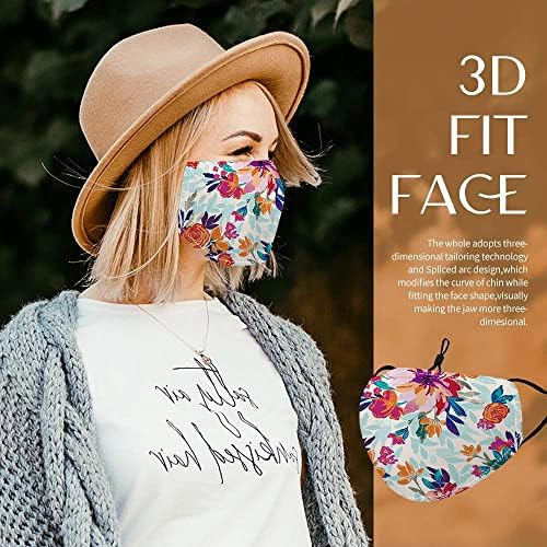 KQYCJP Máscara à prova de poeira e re-lavável, 5 camadas de máscara respirável de flores coloridas, com 10 elemento de filtro e 1 cordão, adequado para homens e mulheres adultos