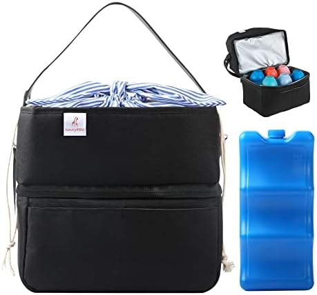 Luxo Little Mymand Leite Matador Saco e Lunhana com Pacote de Gelo, encaixa 6 mamadeiras - Bolsa de enfermagem isolada para mães, creche, bomba de mama, toalhetes, fraldas, babadores - preto