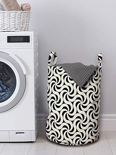 Bolsa de lavanderia de marfim e preto lunarável, Espiral Padrão Abstract Bicolor Arranjo de formas contemporâneo, cesto de