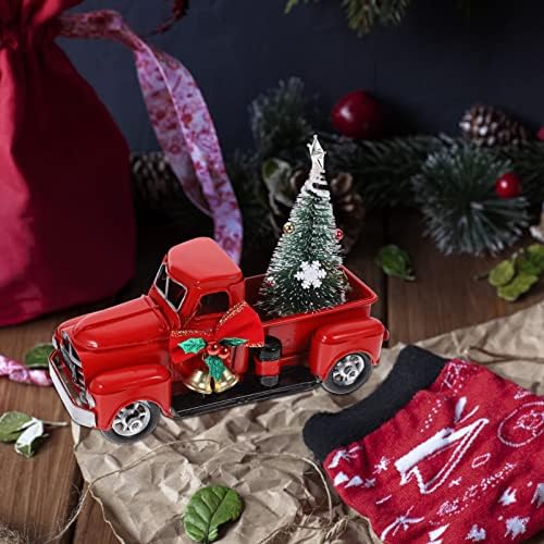 Zerodeko Christmas Vintage Red Truck Decor Farmhouse Metal Pickup Decor com pequena árvore de Natal e modelo de carro de