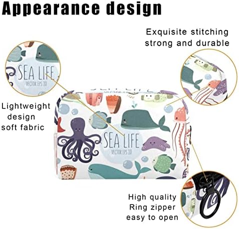 Tbouobt Gifts For Men Mulheres Bolsas de maquiagem Bolsa de higiene pessoal Sacos de cosméticos, Sea Life Octopus Whale Cartoon