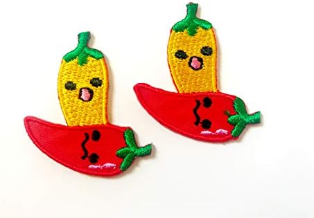 O conjunto de 2 minúsculos. Mini chilis picante fofo de desenho animado logo1 Costura de ferro em apliques bordados