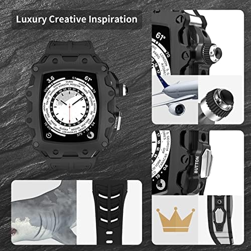 Kit de modificação Azanu para Apple Watch Series 8 7 45mm Moldura de metal+tira de borracha para Iwatch Series 6 SE