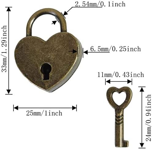 Omyzero 3pcs Vintage Antique Mini Heart Archaize Padlocks Lock com chaves