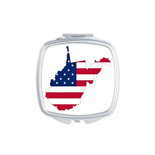 Virginia USA West Map Stars Stripes Flag Shape espelho portátil compacto maquiagem de bolso de dupla face vidro