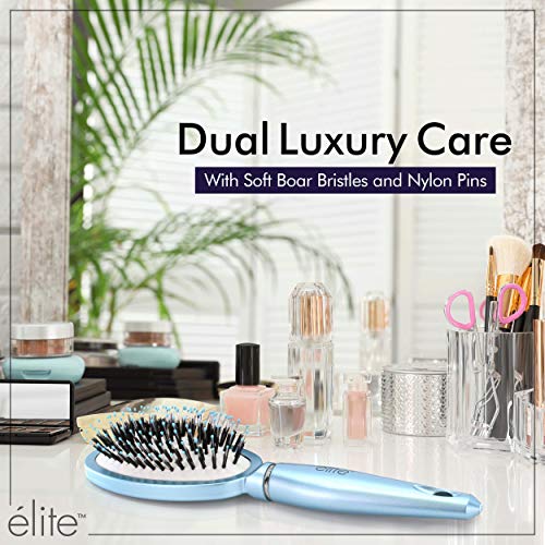 Elite Pro Beauty Dual Bristle Hairbrush, Brush for Shine e Detelanging todos os tipos de cabelo, azul