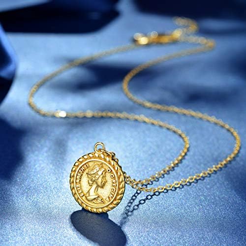 Colar de moedas de ouro esculpidas de mevecco para mulheres meninas, colar minimalista delicado de 18k para mulheres para mulheres