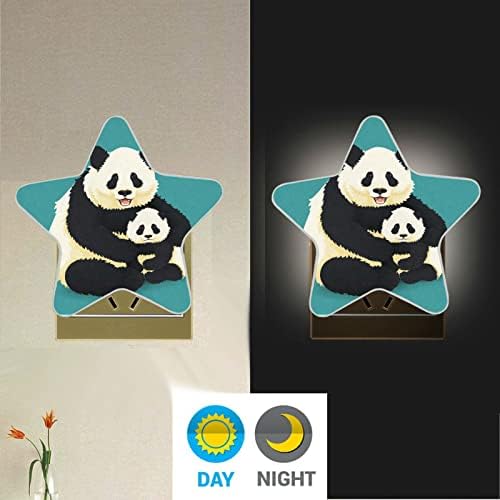 Adulto panda e bebê panda noturno plug in LED Night Lâmpada Dusk to Dawn Sensor Nightlight for Kids Bedroom Bather Kitchen Bursery - Star Shaped