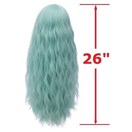 Perucas Blue Mildiso para Mulheres 26 Longa peruca azul com franja Curly Wavy Natural Cute Soft Wit With Wig Net M062B