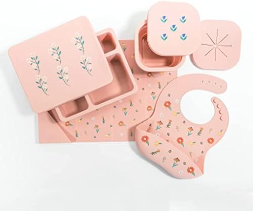 ABC Austin Baby Collection Silicone Mealtime Pacote para bebês e crianças pequenas - Wildflower madure pêssego