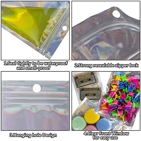 Yotozu 100 pacotes de bolsa selvagem de saco holográfica de ziplock de armazenamento de alumínio Mylar Bolt Bolsa Bolsa