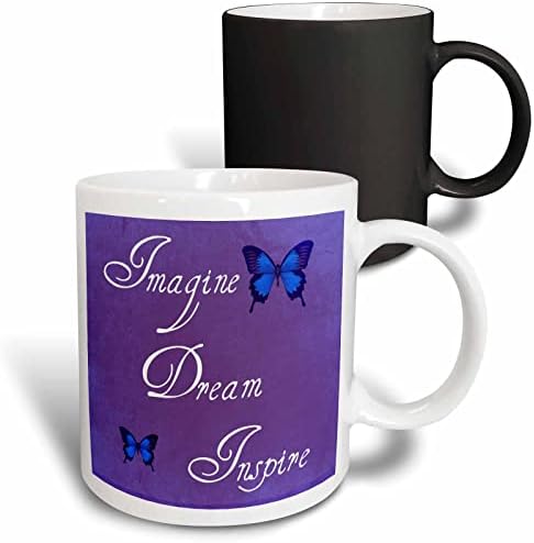 3drose roxo Imagine Dream Inspire Butterflies-Inspirational Art-Afirmations Creamic Caneca, 11 onças