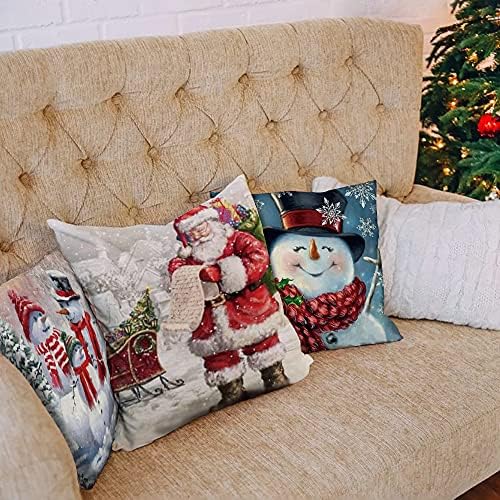 Capas de travesseiro de Natal de Febalhs 18x18 Conjunto de 4, Capas de almofada de boneco de neve de inverno