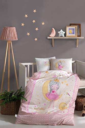 Bedding de bebê de algodão Princesa na cama com tema de lua Conjunto de bebês, cama de berço para meninas, capa de edredão com edredom, 5 peças