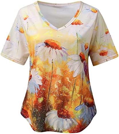Tampo de manga curta floral feminina, Summer Feminino Tiradas Vintage Top-Dye Tops Elegant Graphic Loose Fit Tunic Tee Camisetas