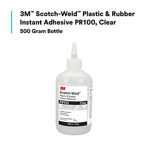 3m Scotch-Weld Plastic & Rubber Instant Adhesive PR100, Limpar, baixa viscosidade, tempo de manuseio rápido e cura, 500 g de garrafa,