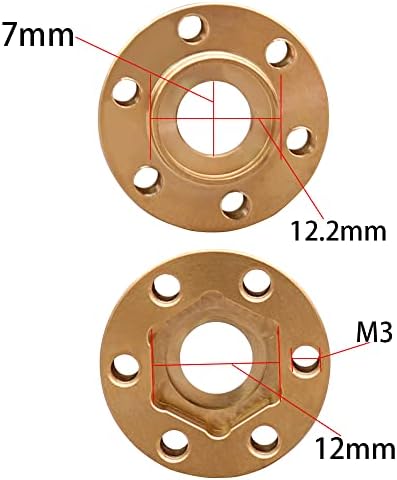 Adaptadores de cubos hexáticos de roda de bronze 12 mm, 1,9 2,2 Adaptador de aro da roda de beadlock para 1/10 RC Crawler Axial