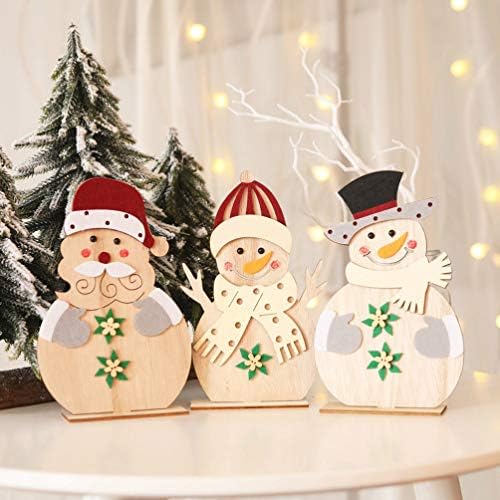 AMOSFUN Papai Noel Decoração 3pcs Ornamento de Wood Woen