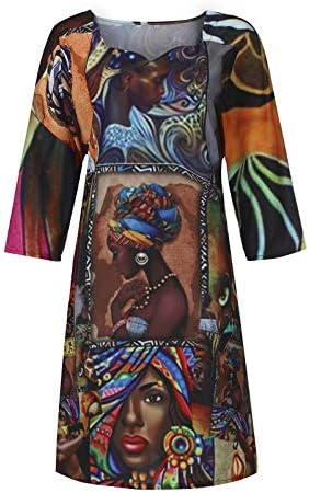 Vestido africano da moda vestidos estampados de padrão vintage para mulheres de manga média v pescoço casual solto e um