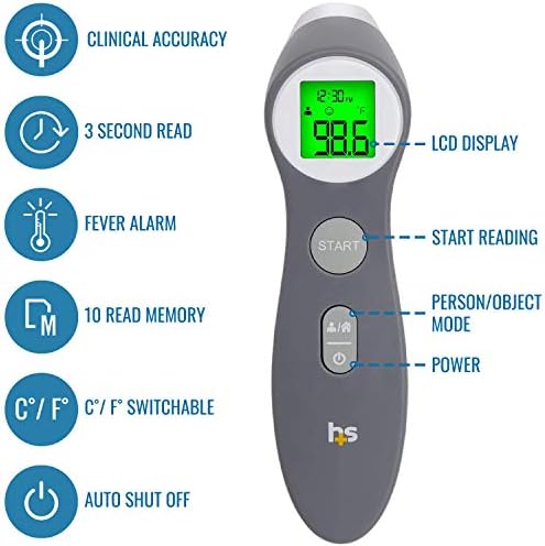 Termômetro digital da HealthSmart para adultos e crianças, termômetro de testa, termômetro de bebê, termômetro infravermelho, pistola de temperatura para testar objetos ou ar, FSA e HSA elegíveis