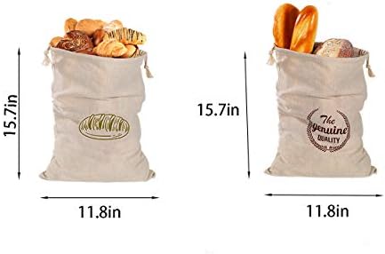 Sacos de pão de linho naturais Ahuan 2pack 11 x 15 polegadas de linho para sacos de armazenamento de alimentos reutilizáveis ​​de