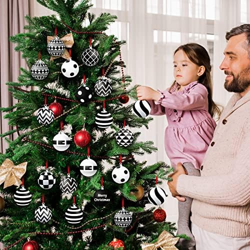 12 PCs Ornamentos de Natal em preto e branco Dot Ornamentos de Natal de madeira de Natal para decoração de árvores de