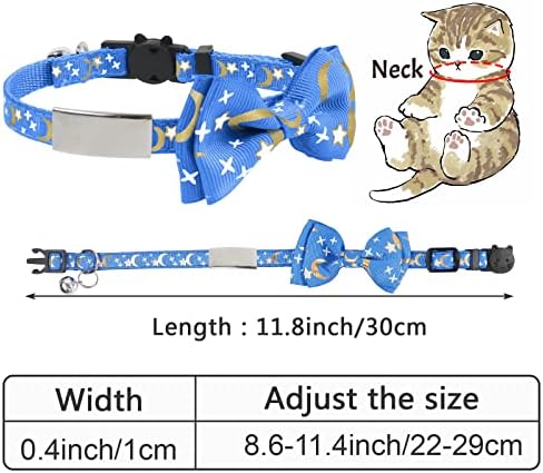 Jeogyong Personalizado Cola de gato com gravata Bell & Bow, colar de gato de segurança com a etiqueta de identificação de animais de aço inoxidável, colares de gatinho ajustáveis ​​para menino filhote de cachorro gato